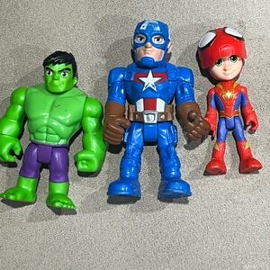 Marvel Spidey & Friends Spider-Man flip mask & Hulk & captain America lot of 3